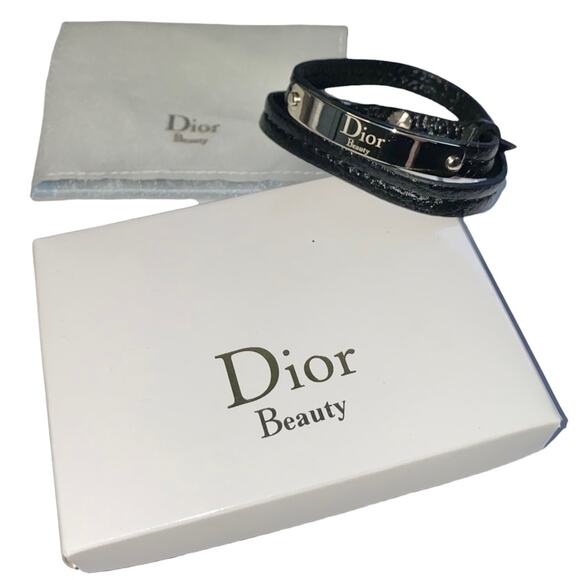 Christian Dior Beauty Leather Wrap Around Nameplate Logo Bracelet Choker - Picture 1 of 14